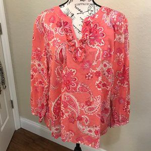 Talbots Coral, Pink and Cream Petite Shirt